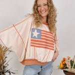 Free Bird Boho Knit Top with cream knit and gingham American flag appliqué — Paper Doll
