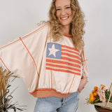 Free Bird Boho Knit Top with cream knit and gingham American flag appliqué — Paper Doll

