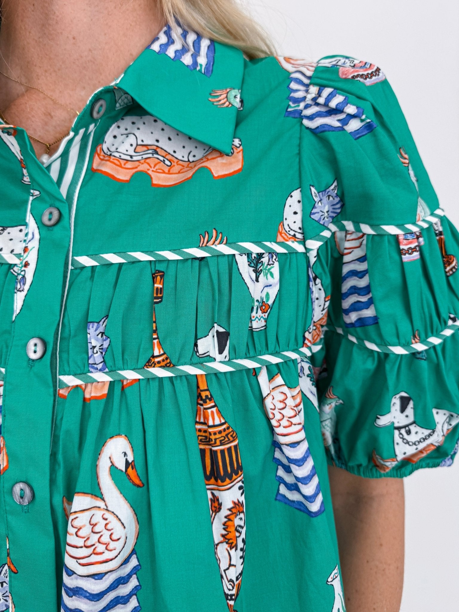 Puppies & Swans Button Up Top - PAPER DOLL