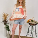 Free Bird Boho Knit Top with cream knit and gingham American flag appliqué — Paper Doll
