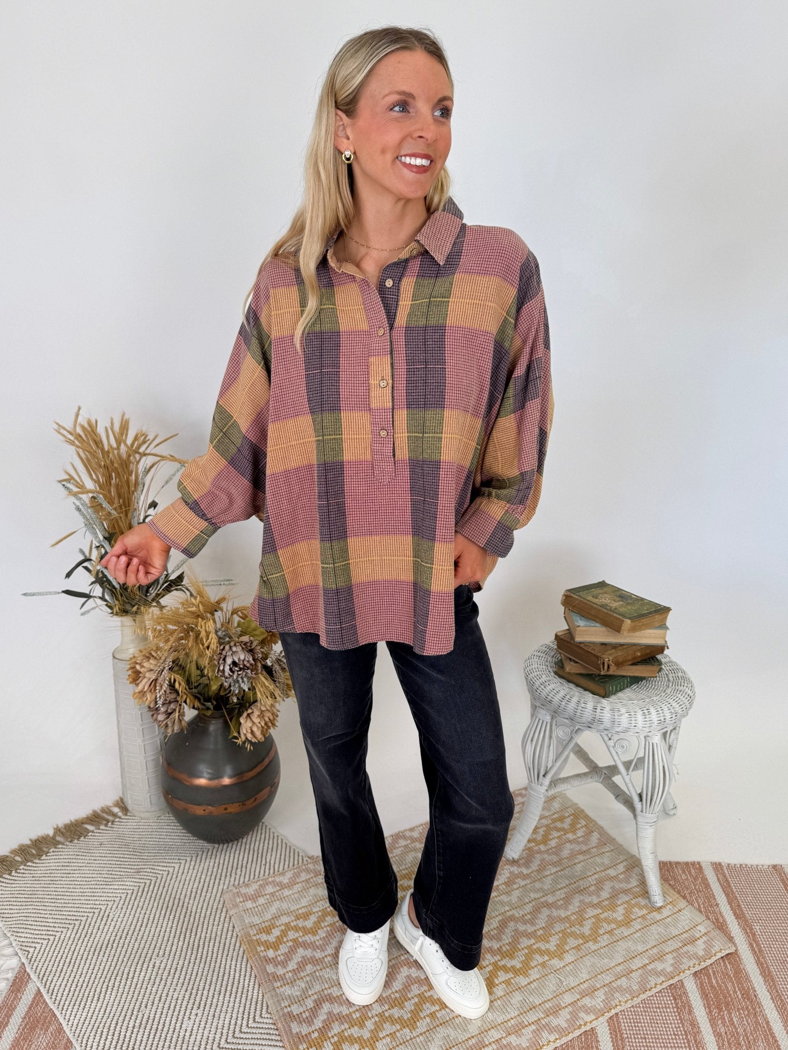 Just Saying Plaid Button Up Top - PAPER DOLL