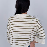 Juniper Striped Top in ivory and olive stripe cotton knit with crew neckline, short sleeves, and relaxed boxy fit