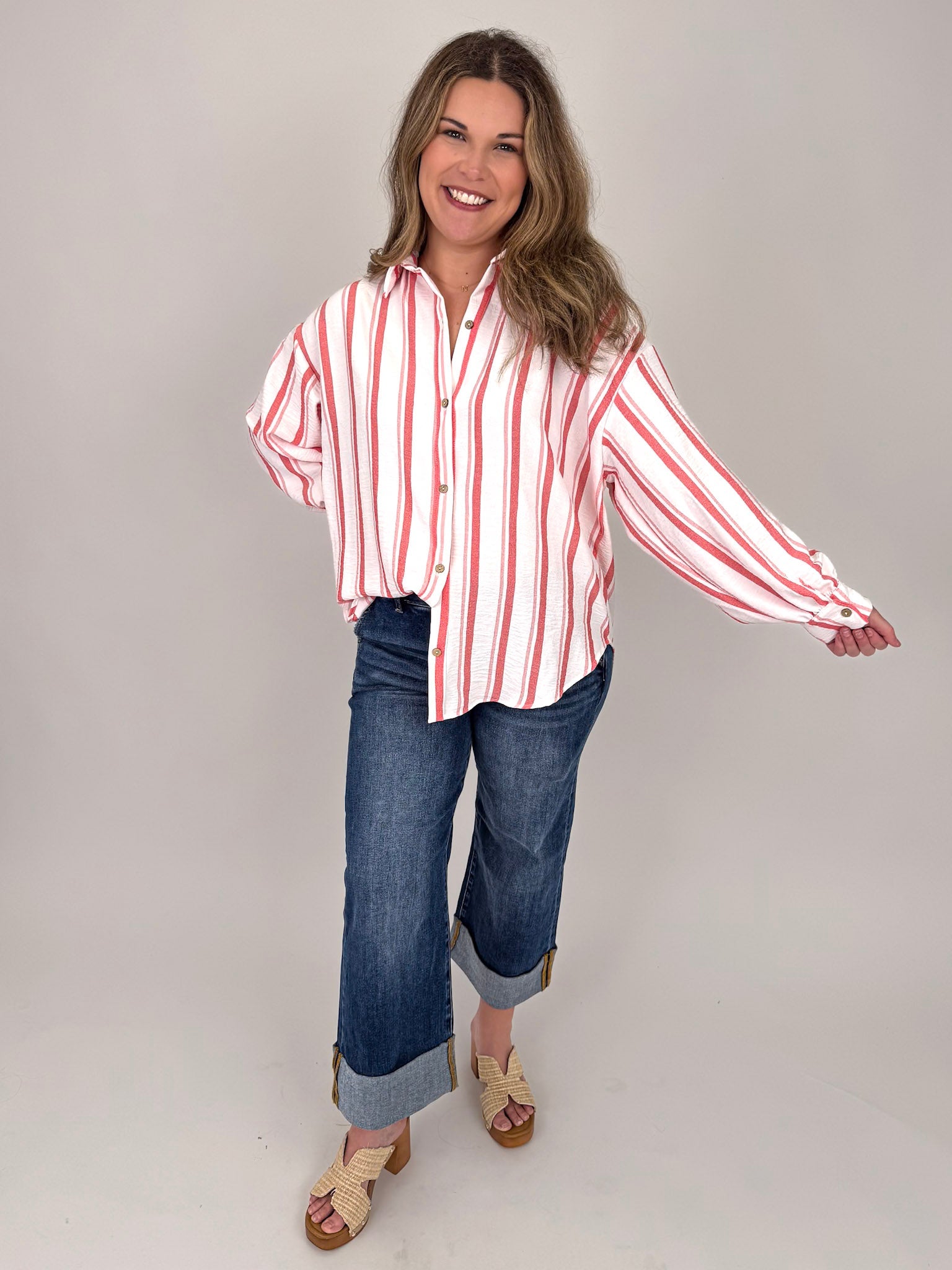 Carmen Striped Button Up Top - PAPER DOLL