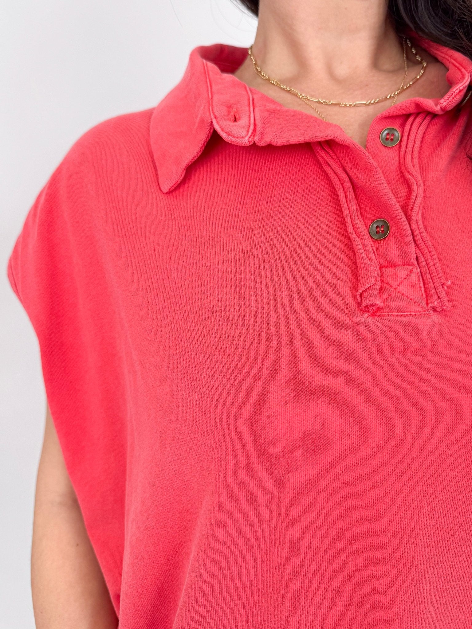 Meadow Muse Elevated Tee with polo collar and washed cotton finish — Paper Doll