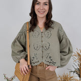 Dreaming Denim Floral Button Top - PAPER DOLL