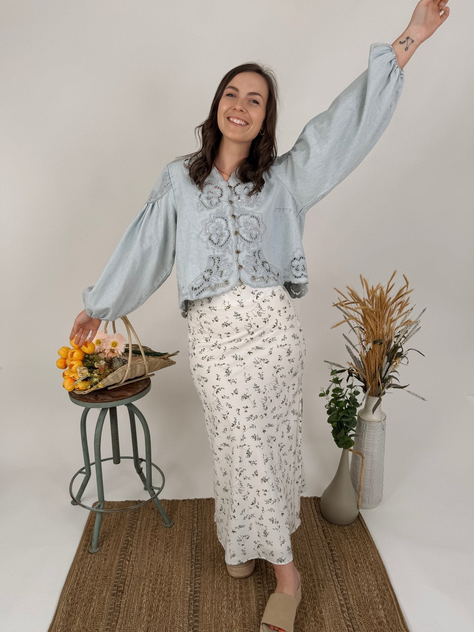 Dreaming Denim Floral Button Top - PAPER DOLL