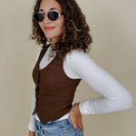 Walnut Button Up Vest - PAPER DOLL