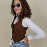 Walnut Button Up Vest - PAPER DOLL