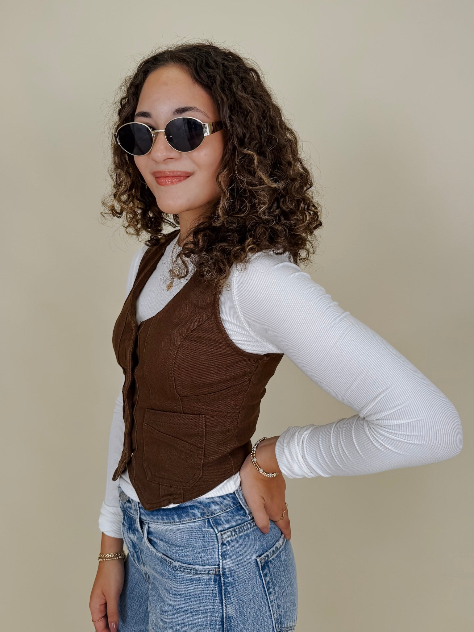 Walnut Button Up Vest - PAPER DOLL