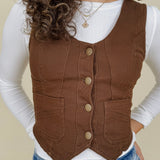 Walnut Button Up Vest - PAPER DOLL