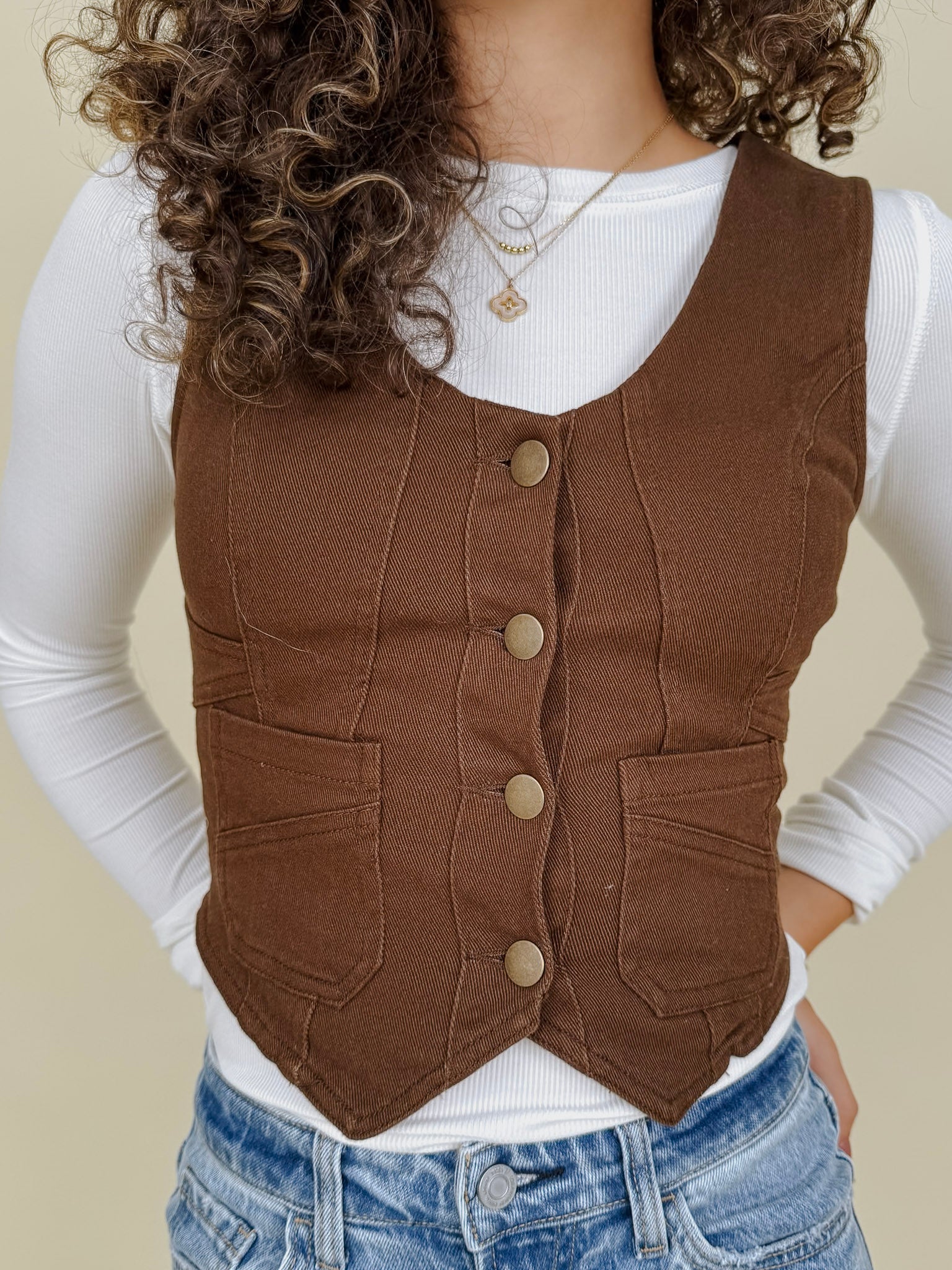 Walnut Button Up Vest - PAPER DOLL