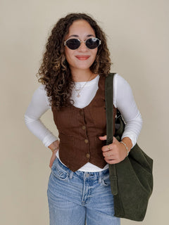 Walnut Button Up Vest - PAPER DOLL