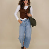 Walnut Button Up Vest - PAPER DOLL