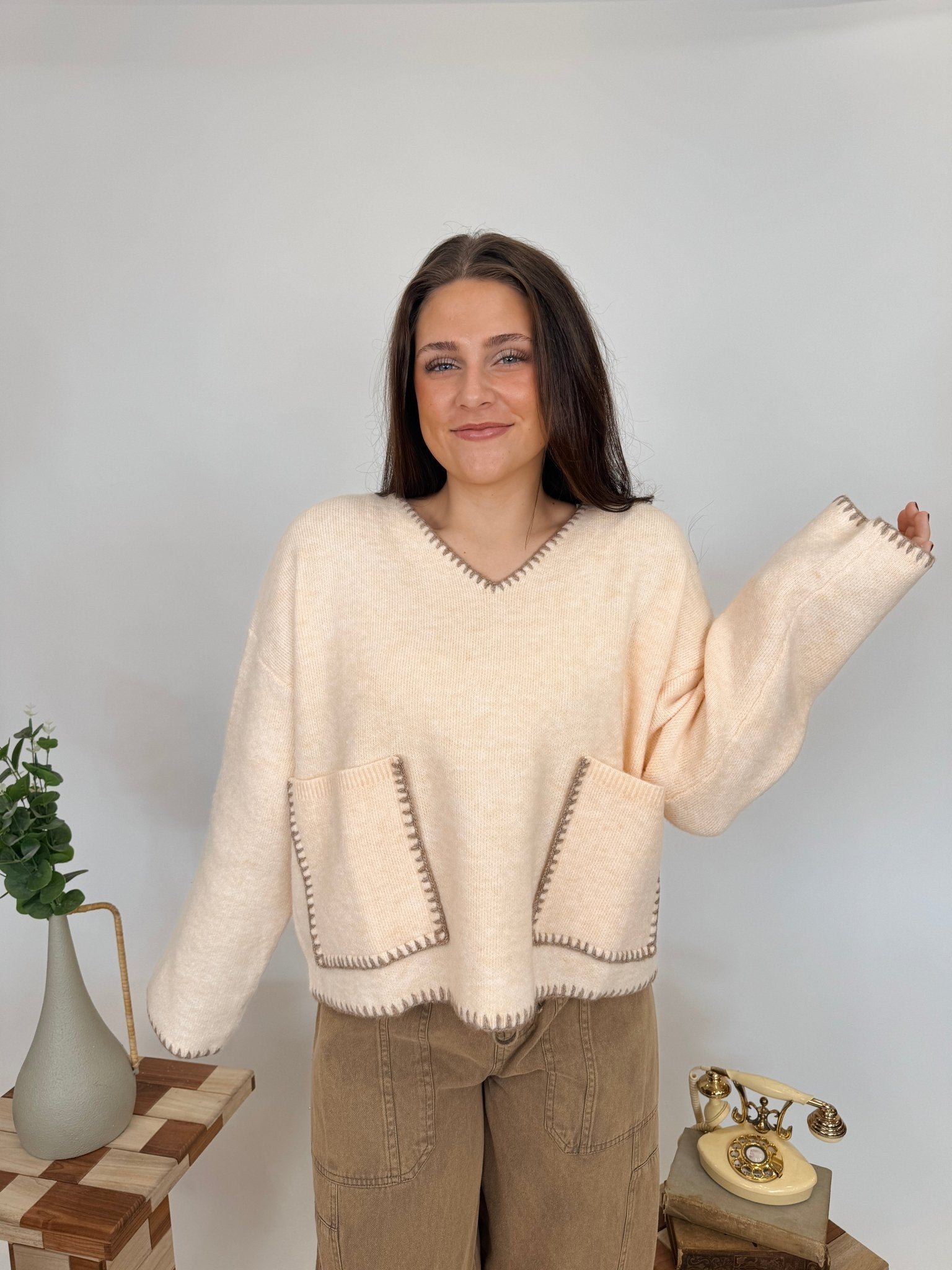 What's The Stitch? V - Neck Sweater - PAPER DOLL