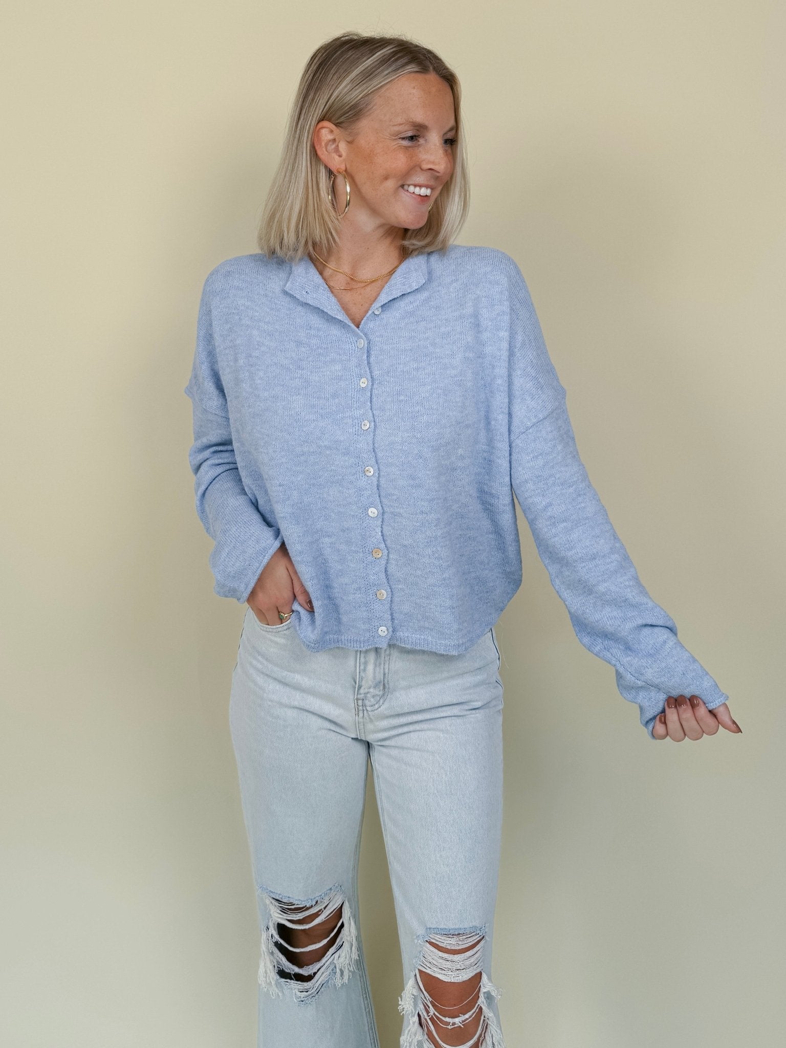 Della Super Soft Button Up Knit Sweater - PAPER DOLL