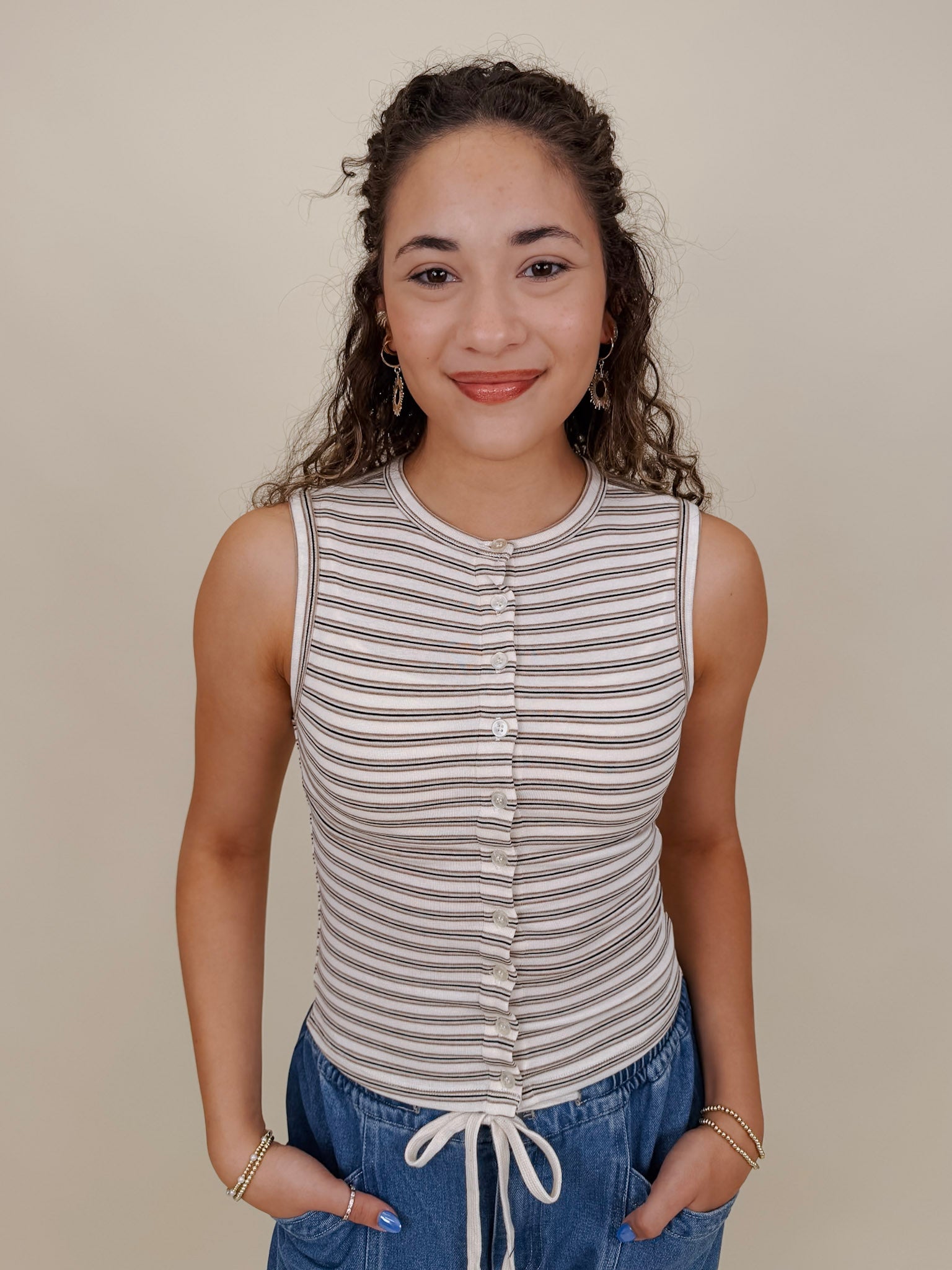 Carson Striped Button Up Tank - PAPER DOLL