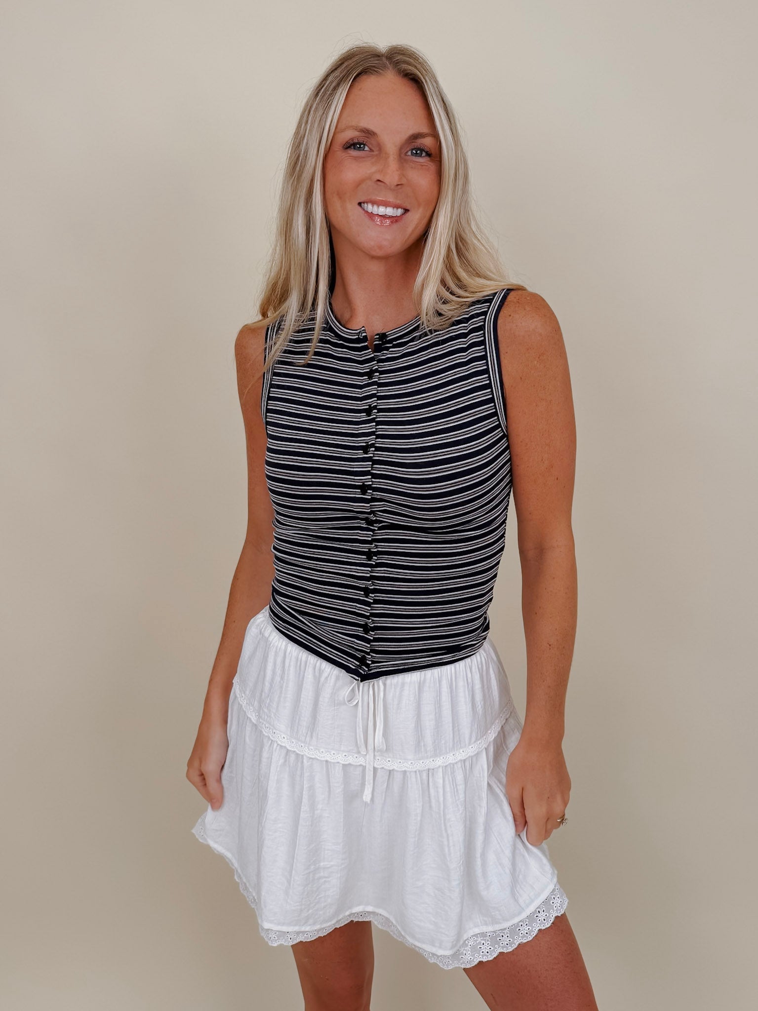 Carson Striped Button Up Tank - PAPER DOLL