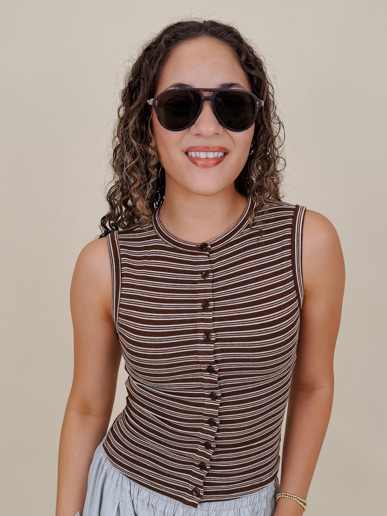 Carson Striped Button Up Tank - PAPER DOLL
