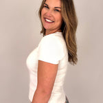Thea Square Neck Top in ivory with ribbed knit and square neckline — Paper Doll