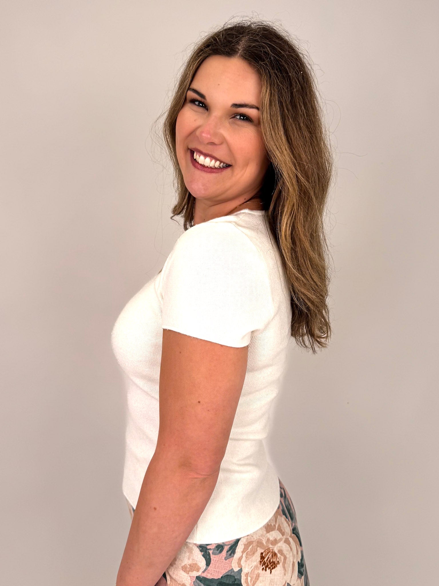 Thea Square Neck Top in ivory with ribbed knit and square neckline — Paper Doll