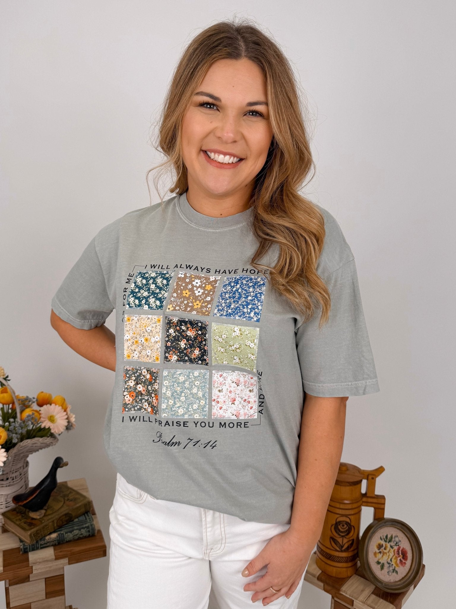 Bible Verse Floral Patchwork Graphic Tee - PAPER DOLL