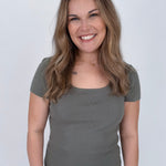 Thea Square Neck Top in olive with ribbed knit and square neckline — Paper Doll

