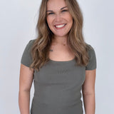 Thea Square Neck Top in olive with ribbed knit and square neckline — Paper Doll
